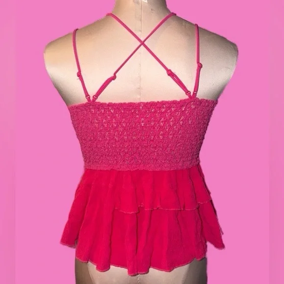 Adorable Y2K Summery Hot Pink Lace Babydoll Cami Top - Picture 3 of 6